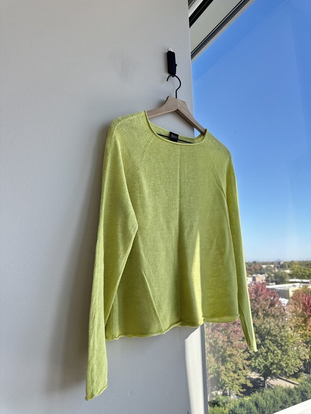 Eileen Fisher 100% Linen Citron Yellow Jersey Crew Neck Coastal Long Sleeve XL